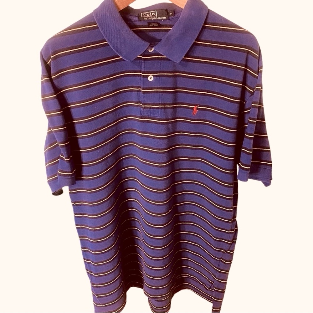 POLO RALPH LAUREN “GOLF” MODEL XXL 100% PIMA COTTON. GORGEOUS BLUE BLACK WHITE